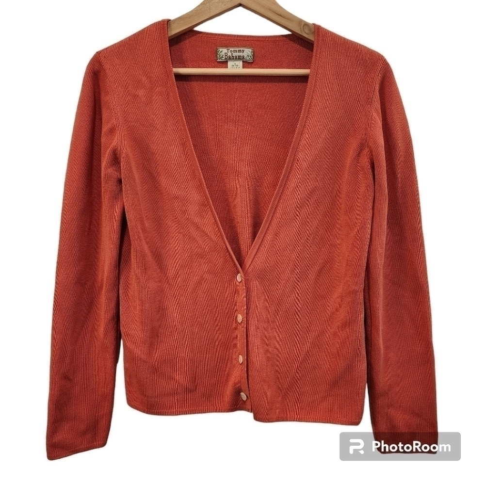 VTG Tommy Bahama 90s silk cotton blend coral button down M cardigan sweater